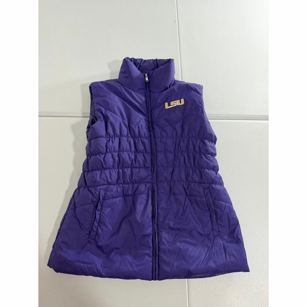 Colosseum LSU Tigers Puffer Vest Womens L Purple Full Zip Ruched Quilted Logo